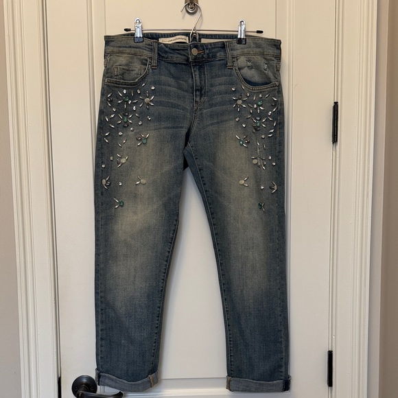 Anthropologie Pilcro Hyphen Embellished Blue Jeans with Floral Accents 29/8 - Picture 2 of 13